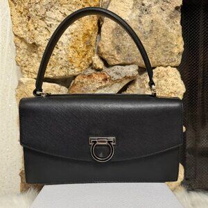 Salvatore Ferragamo Black Leather Top Handle Bag